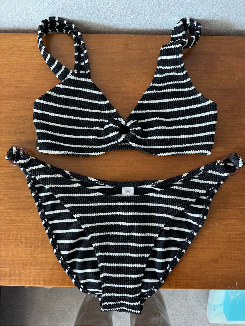 No Boundaries Black & White Striped Smocked Bikini Bottom